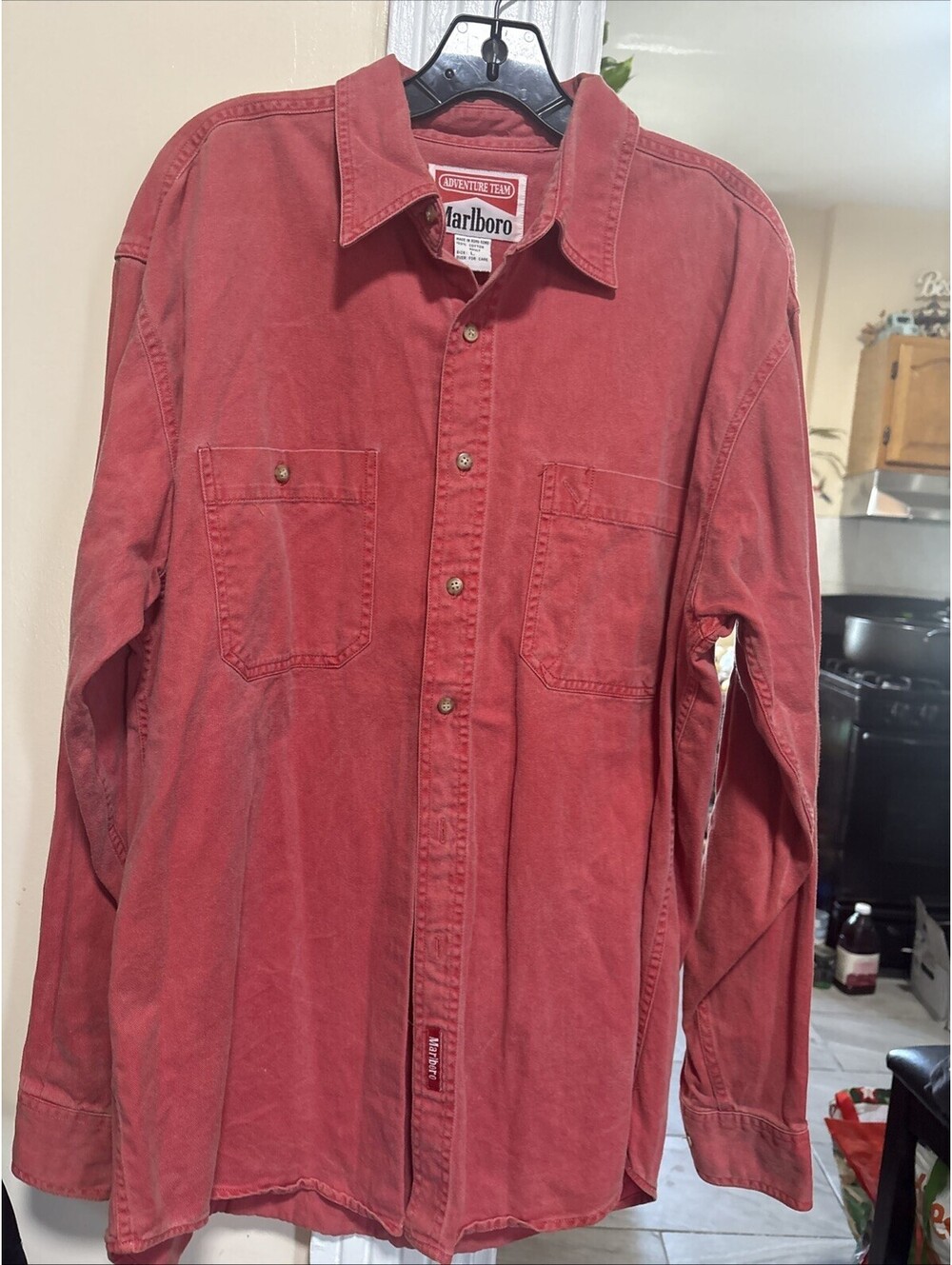 VTG Marlboro Shirt Men's L Red Adventurer USA Log Sleeves